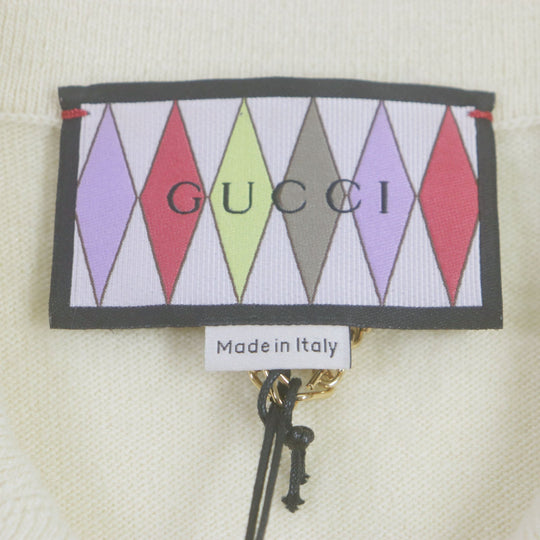 GUCCI cardigan 706917 Main: 100% wool, Applique: 100% polyester Yellow beige Gucci Lovelight mens M Used Authentic