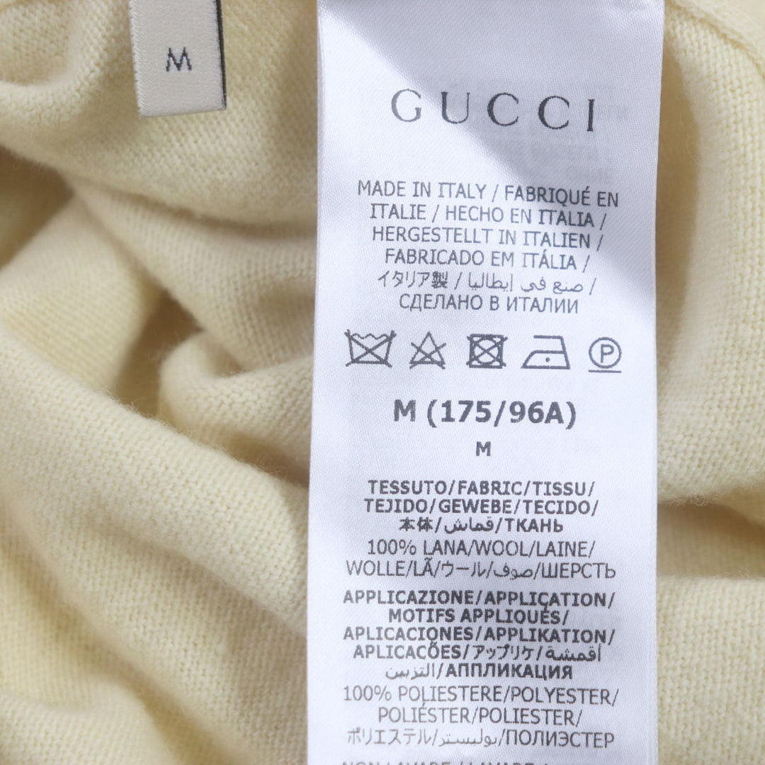 GUCCI cardigan 706917 Main: 100% wool, Applique: 100% polyester Yellow beige Gucci Lovelight mens M Used Authentic