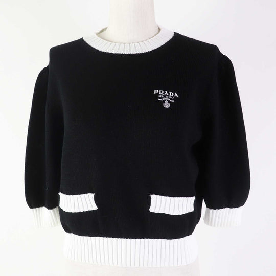 PRADA Short sleeve knit P24I1R Main: 100% cotton Black White Women 38 Used Authentic