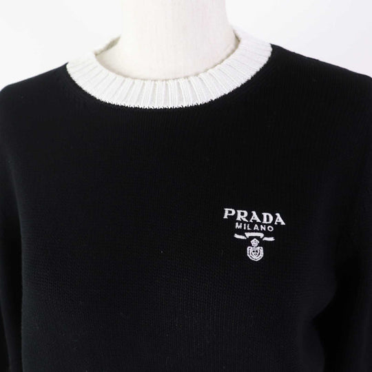 PRADA Short sleeve knit P24I1R Main: 100% cotton Black White Women 38 Used Authentic