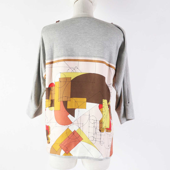 HERMES Cut Main: 100% silk, Part: 90% cotton, Part: 10% cashmere, Accessories: Sheep leather Gray multi ECHEC AU ROI Checkmate Women 34 Used Authentic