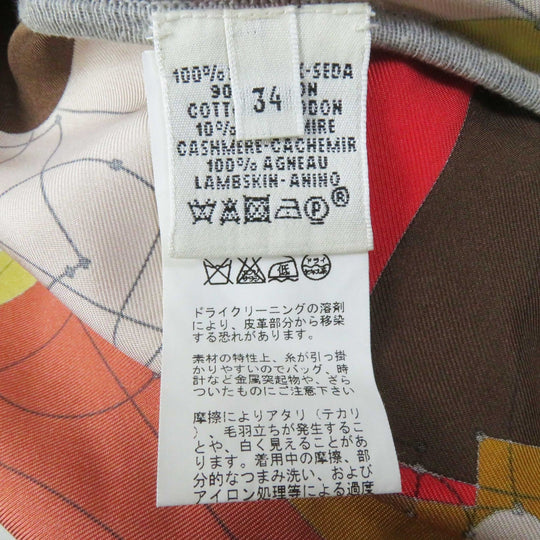HERMES Cut Main: 100% silk, Part: 90% cotton, Part: 10% cashmere, Accessories: Sheep leather Gray multi ECHEC AU ROI Checkmate Women 34 Used Authentic