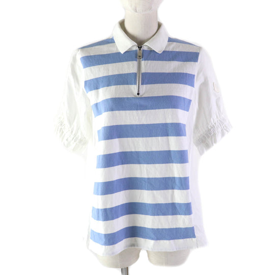 MONCLER Cut Main: 100% cotton, Part: 98% cotton, Part: 1% polyurethane, Part: 1% nylon, Part: 100% cotton White blue Stainless Steel POLO Women M Used Authentic