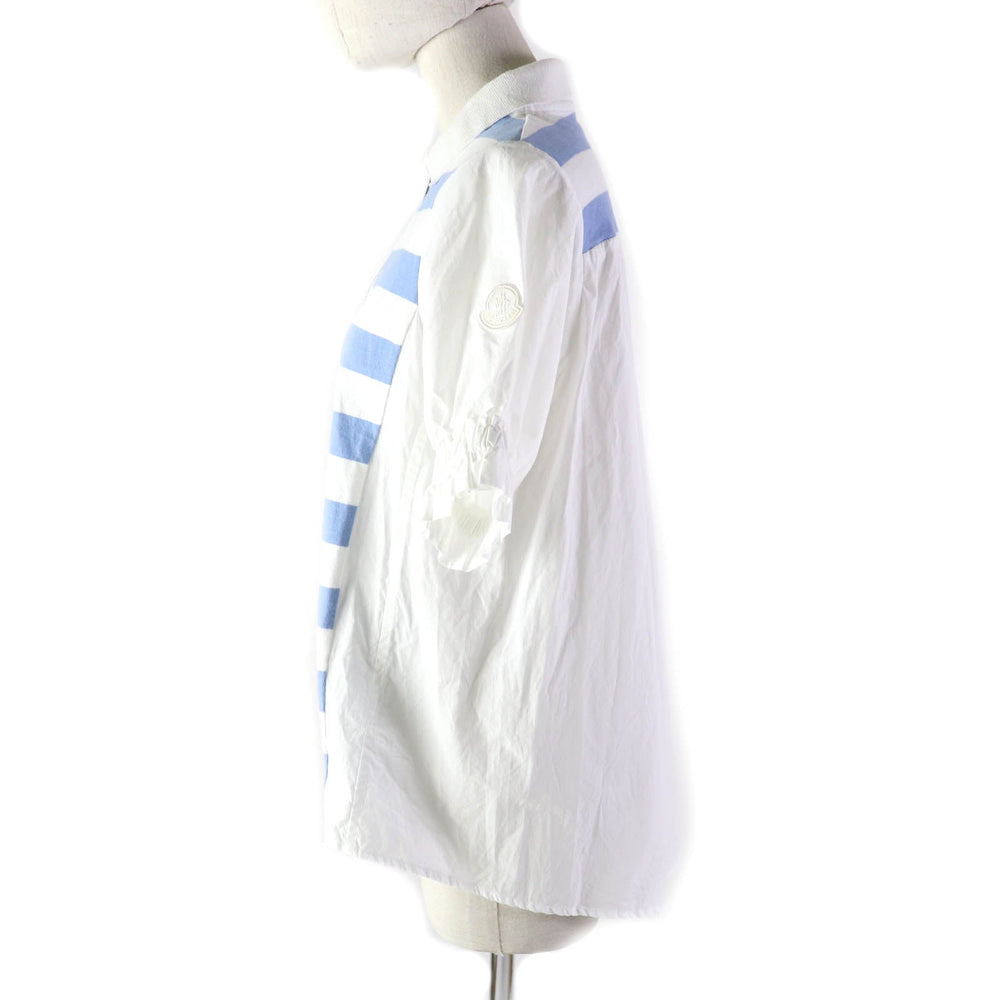 MONCLER Cut Main: 100% cotton, Part: 98% cotton, Part: 1% polyurethane, Part: 1% nylon, Part: 100% cotton White blue Stainless Steel POLO Women M Used Authentic