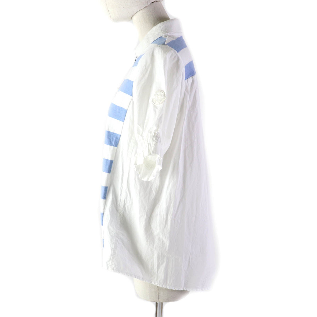 MONCLER Cut Main: 100% cotton, Part: 98% cotton, Part: 1% polyurethane, Part: 1% nylon, Part: 100% cotton White blue Stainless Steel POLO Women M Used Authentic