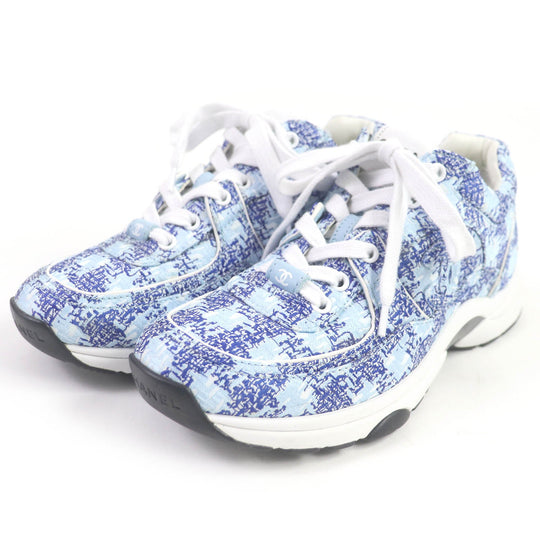 CHANEL Low cut sneakers G45585 fabric blue 36
