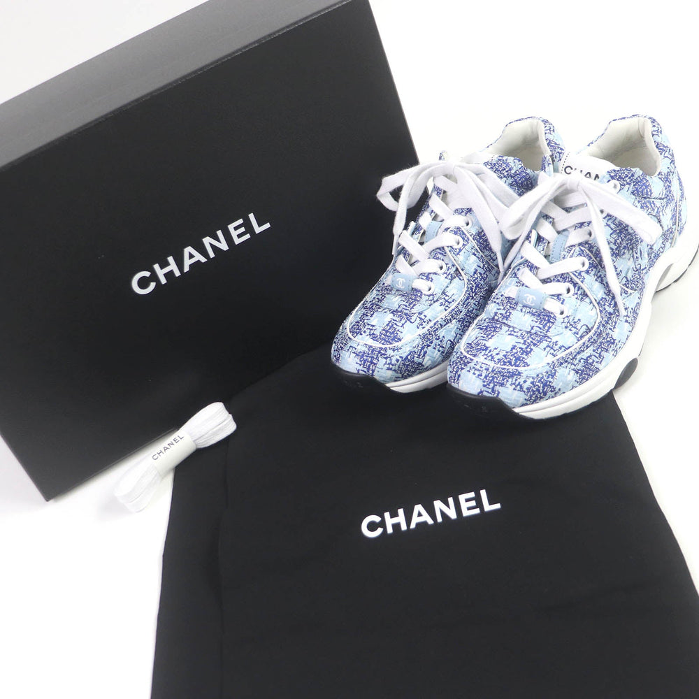 CHANEL Low cut sneakers G45585 fabric blue 36