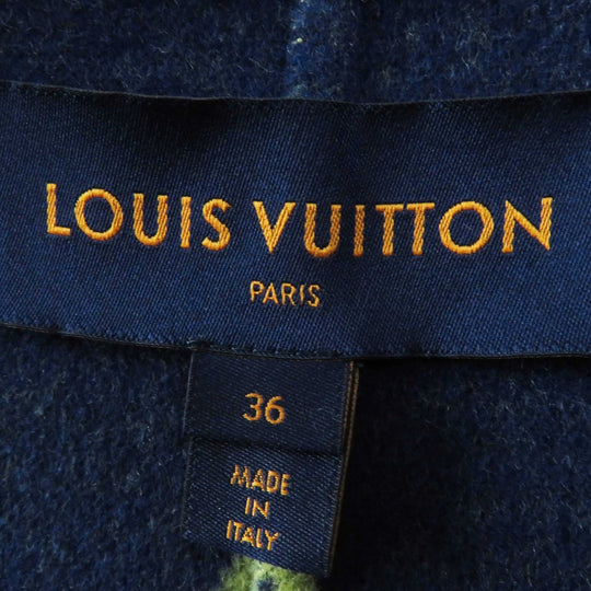 LOUIS VUITTON coat FJC022NUV Outer: 99% wool, Outer: 1% silk, Lining: 53% rayon, Lining: 47% cupra, Belt loop: 100% polyester, Belt: 99% wool, 1% silk, Leather part: Lamb leather Navy yellow Giant Monogram Women 36 Used Authentic