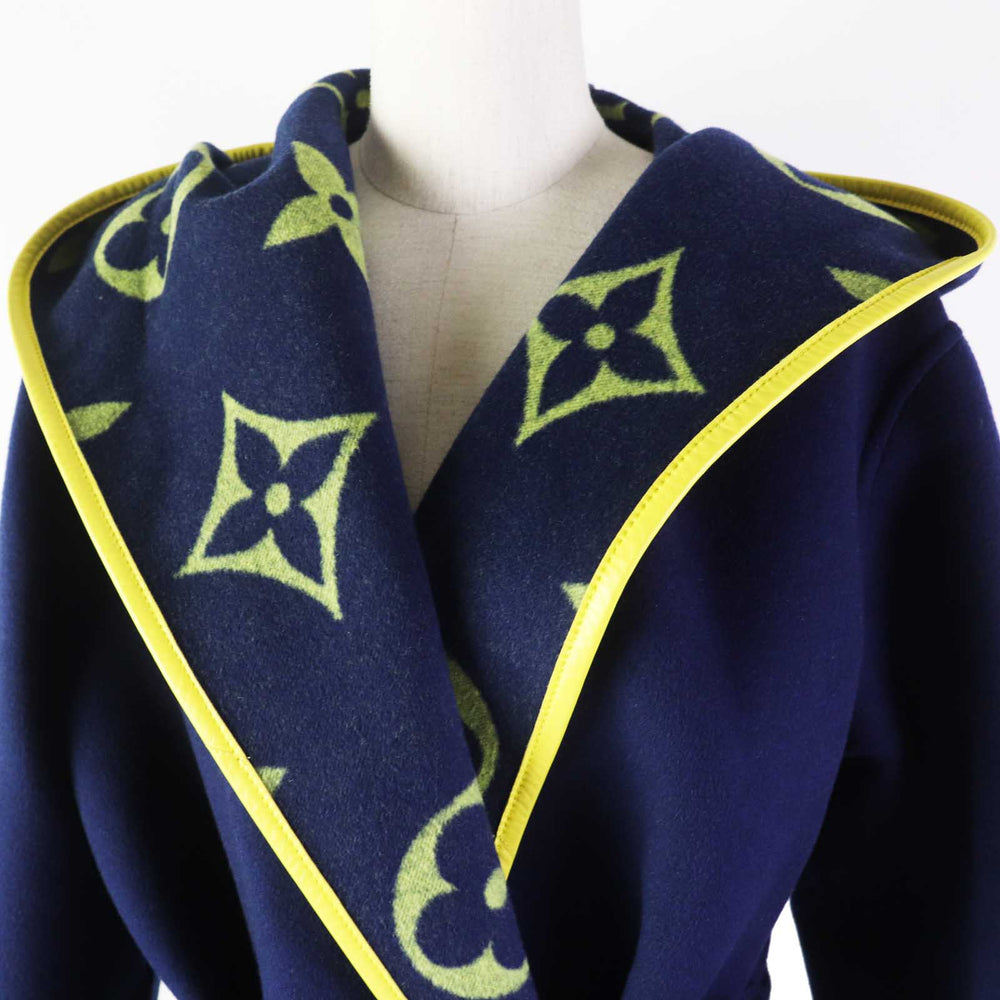 LOUIS VUITTON coat FJC022NUV Outer: 99% wool, Outer: 1% silk, Lining: 53% rayon, Lining: 47% cupra, Belt loop: 100% polyester, Belt: 99% wool, 1% silk, Leather part: Lamb leather Navy yellow Giant Monogram Women 36 Used Authentic