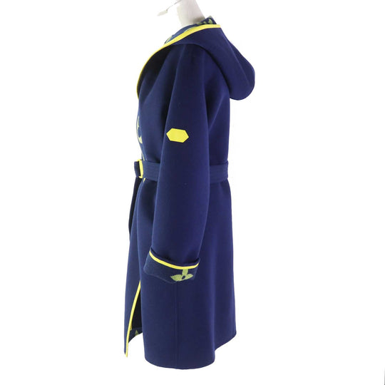 LOUIS VUITTON coat FJC022NUV Outer: 99% wool, Outer: 1% silk, Lining: 53% rayon, Lining: 47% cupra, Belt loop: 100% polyester, Belt: 99% wool, 1% silk, Leather part: Lamb leather Navy yellow Giant Monogram Women 36 Used Authentic