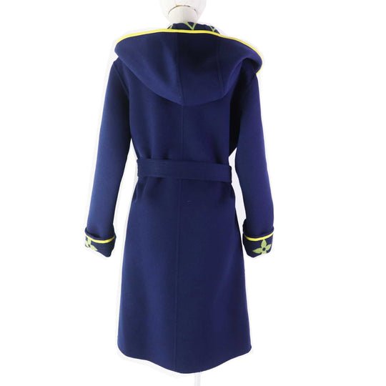 LOUIS VUITTON coat FJC022NUV Outer: 99% wool, Outer: 1% silk, Lining: 53% rayon, Lining: 47% cupra, Belt loop: 100% polyester, Belt: 99% wool, 1% silk, Leather part: Lamb leather Navy yellow Giant Monogram Women 36 Used Authentic