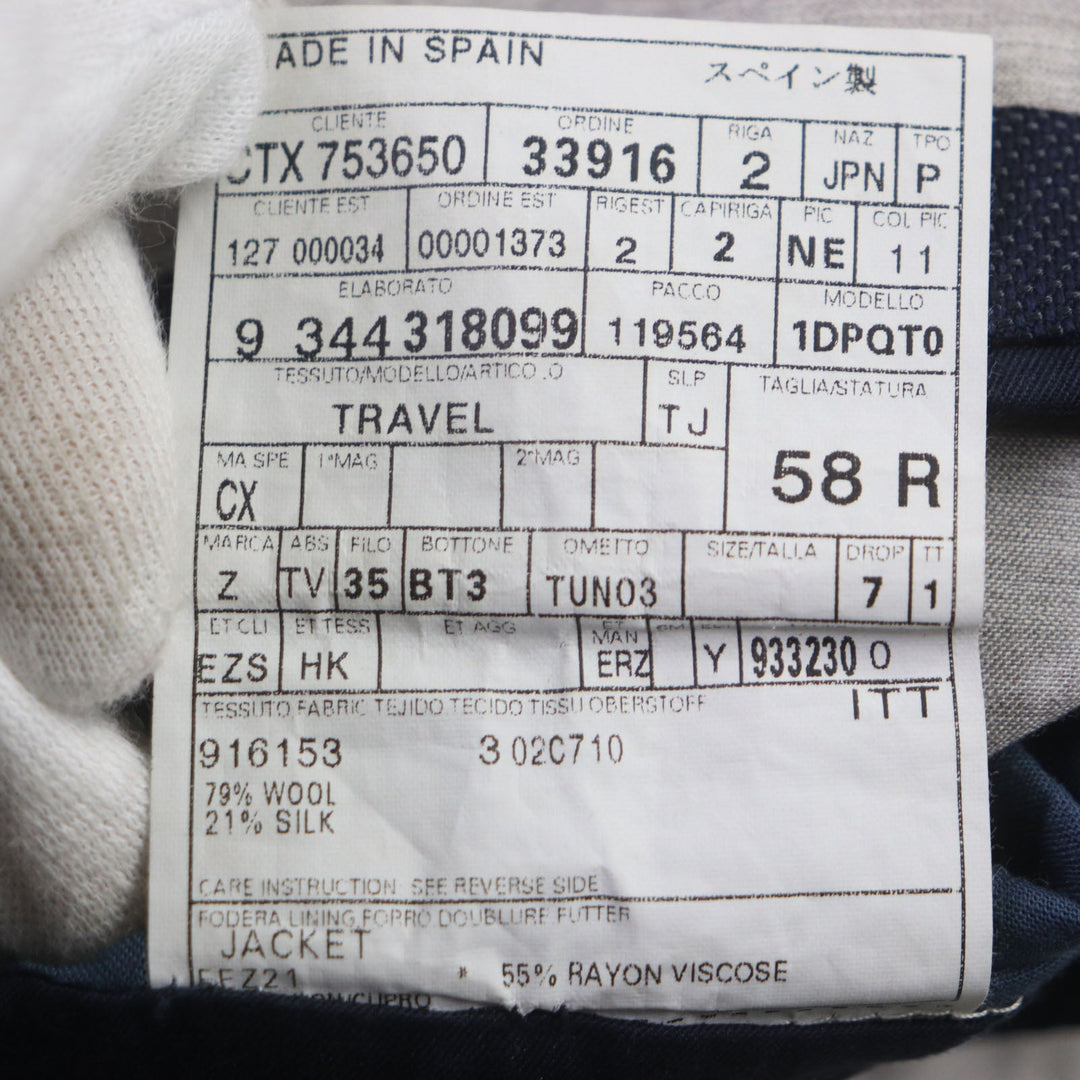 Ermenegildo Zegna tailored jacket Outer: 79% wool, Outer: 21% silk, Lining: 55% rayon, Lining: 45% cupra Navy mens 58 Used Authentic