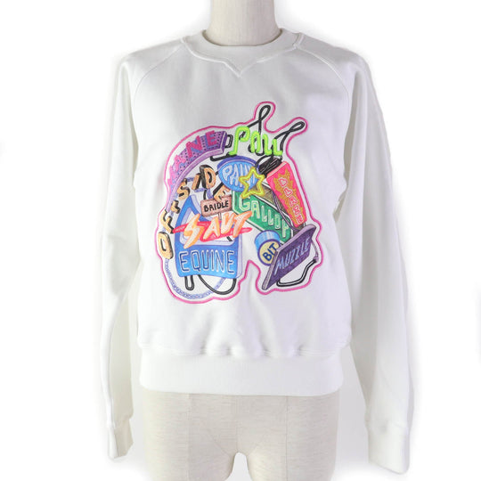 HERMES sweat 3E4626DA Main: 100% cotton, Part: 96% cotton, Part: 4% polyurethane, Embroidered part: 100% polyester White multicolor Chevroscope Women 34 Used Authentic