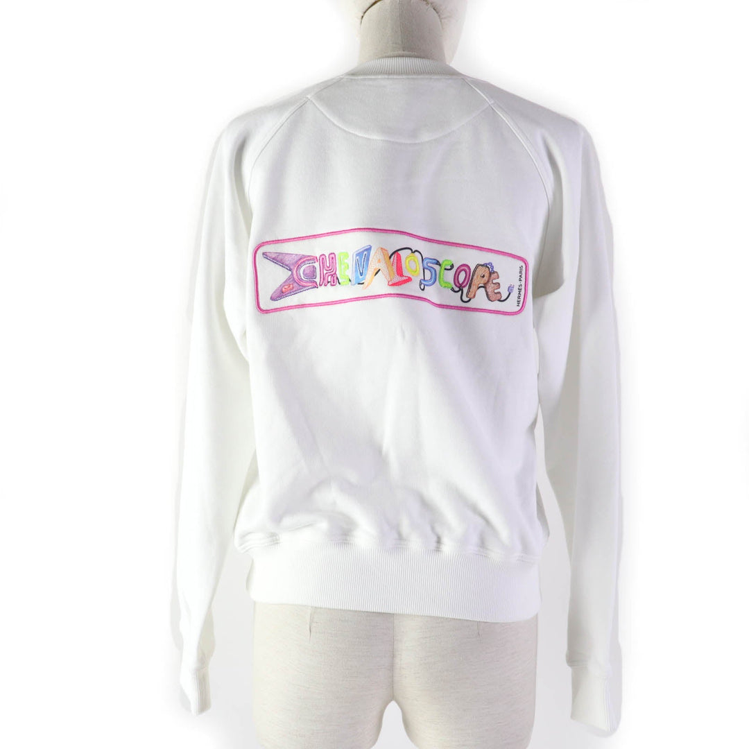 HERMES sweat 3E4626DA Main: 100% cotton, Part: 96% cotton, Part: 4% polyurethane, Embroidered part: 100% polyester White multicolor Chevroscope Women 34 Used Authentic