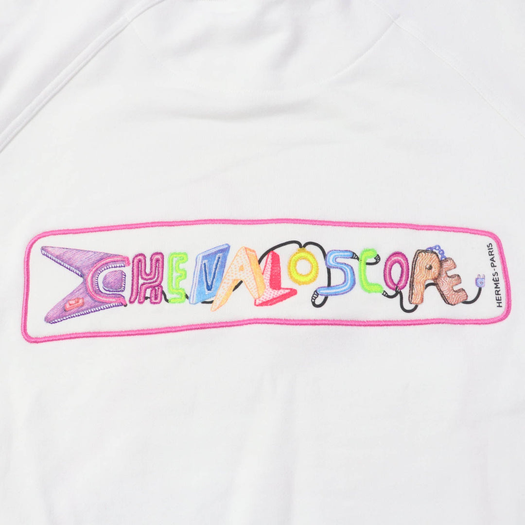 HERMES sweat 3E4626DA Main: 100% cotton, Part: 96% cotton, Part: 4% polyurethane, Embroidered part: 100% polyester White multicolor Chevroscope Women 34 Used Authentic