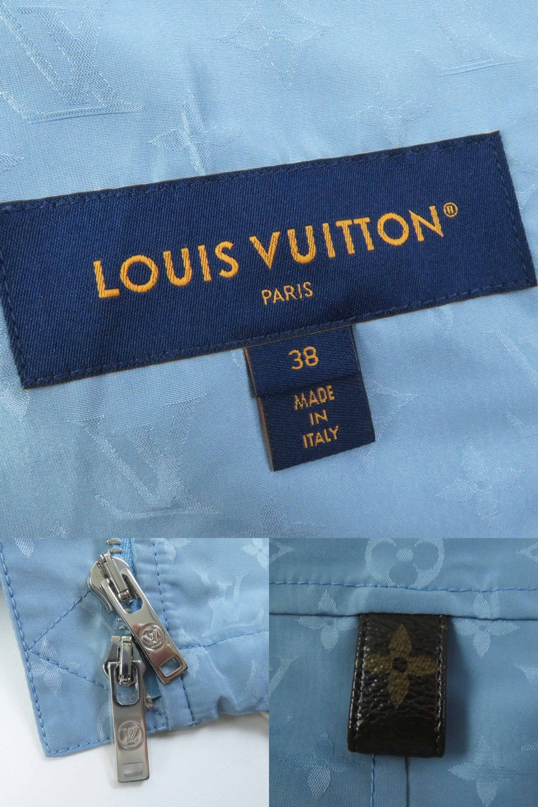LOUIS VUITTON Blouson 1AFE42 Outer: 53% polyester, Outer: 47% silk, Lining: 100% cotton, Part: 100% polyester, Synthetic leather: 100% polyester Light blue Monogram print parka Women 38 Used Authentic