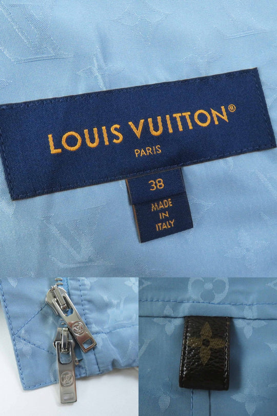 LOUIS VUITTON Blouson 1AFE42 Outer: 53% polyester, Outer: 47% silk, Lining: 100% cotton, Part: 100% polyester, Synthetic leather: 100% polyester Light blue Monogram print parka Women 38 Used Authentic