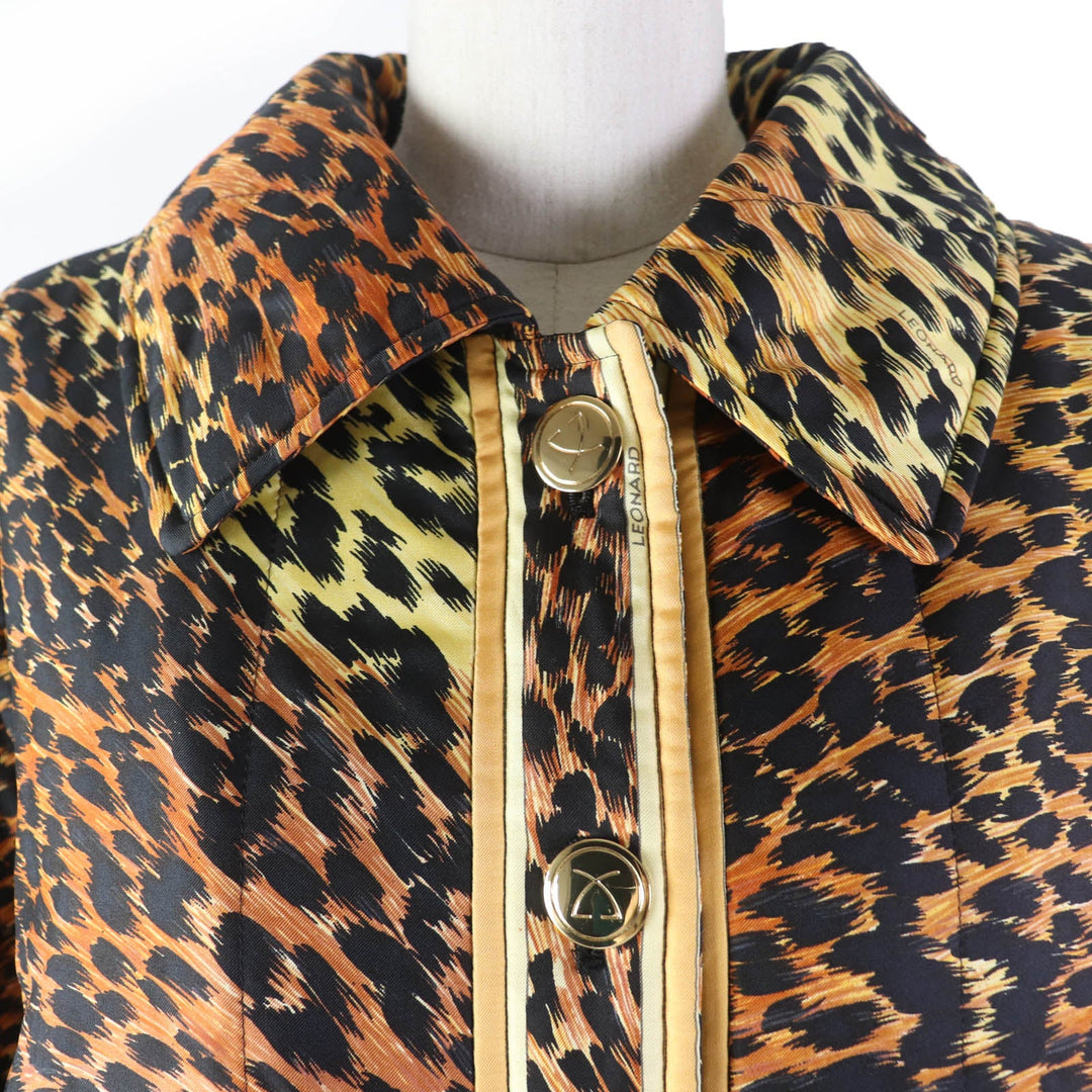 LEONARD FASHION coat 0328451 Main: 100% silk, Lining: 100% polyester, Filling: 100% polyester Brown type Women 9AR Used Authentic
