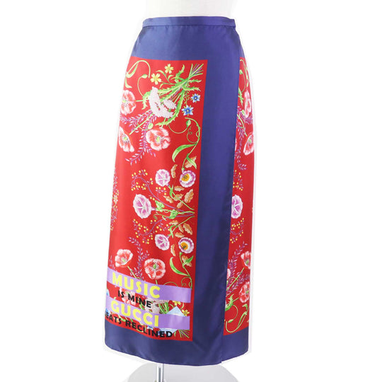 GUCCI Wrap skirt 676553 Main: 100% silk Navy red Women 36 Used Authentic