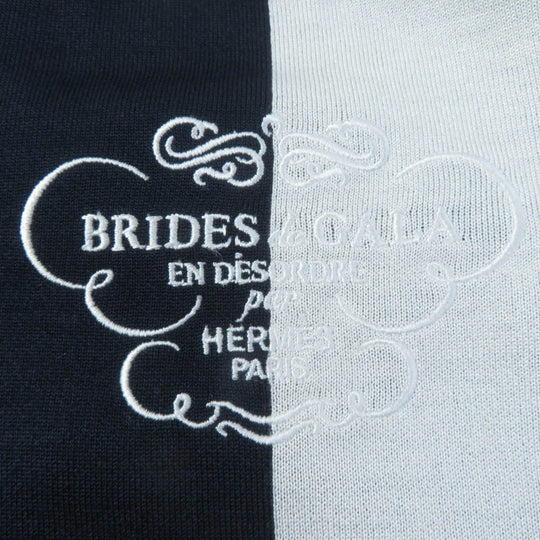 HERMES Short sleeve knit 4E2654D6 silk Navy white Knit jacquard chaos Women 42 Used Authentic