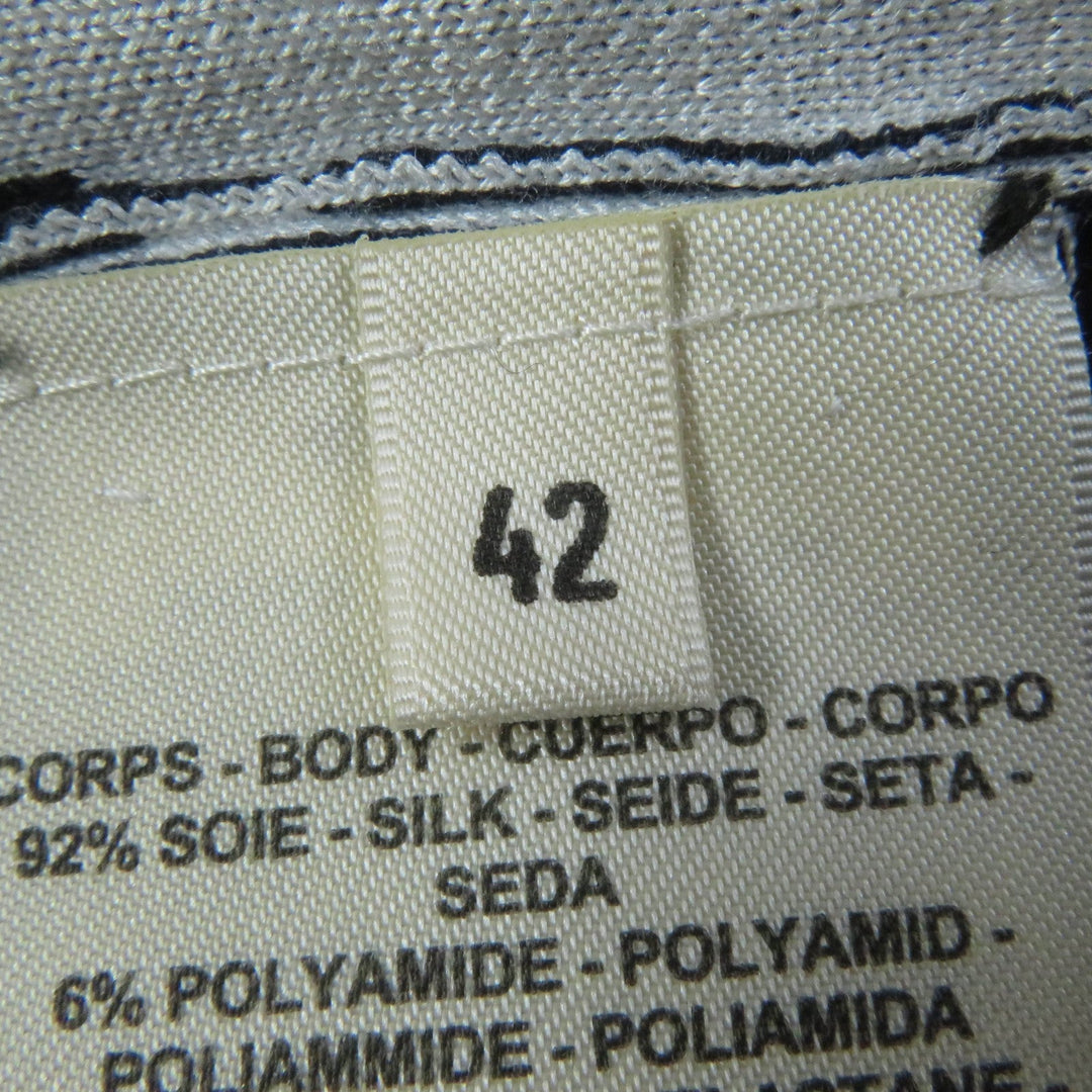 HERMES Short sleeve knit 4E2654D6 silk Navy white Knit jacquard chaos Women 42 Used Authentic
