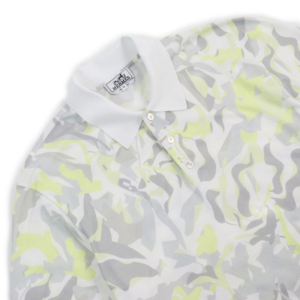 HERMES Short sleeve polo shirt Main: 100% cotton Gray yellow Puzzle Vegetal mens XL Used Authentic