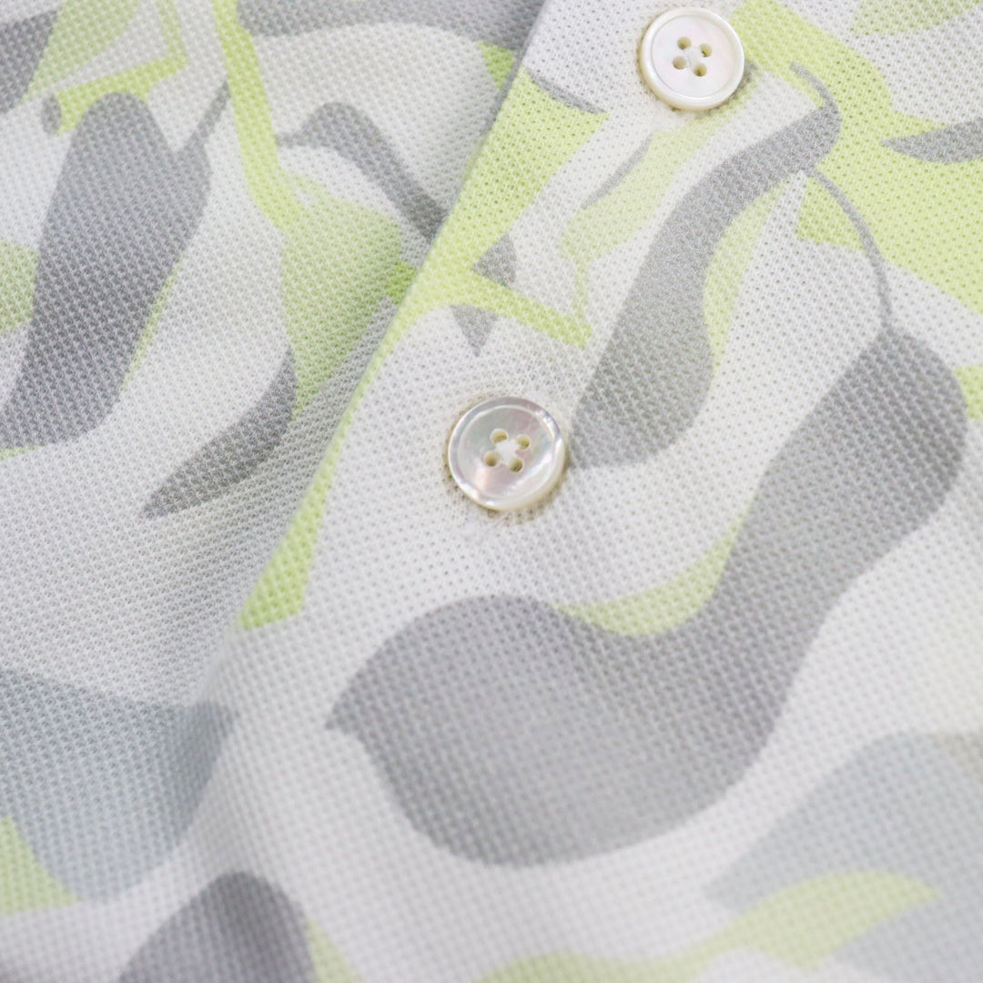 HERMES Short sleeve polo shirt Main: 100% cotton Gray yellow Puzzle Vegetal mens XL Used Authentic