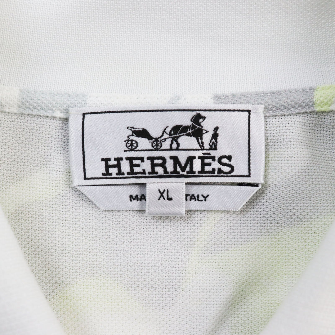 HERMES Short sleeve polo shirt Main: 100% cotton Gray yellow Puzzle Vegetal mens XL Used Authentic