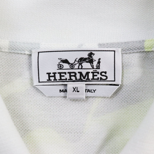 HERMES Short sleeve polo shirt Main: 100% cotton Gray yellow Puzzle Vegetal mens XL Used Authentic
