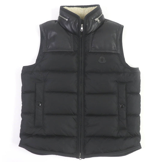 MONCLER Down vest Main: 100% polyamide (nylon), Part: Lamb leather, Filling: 90% down, Filling: 10% feather black MILLAIS GILET mens 3 Used Authentic