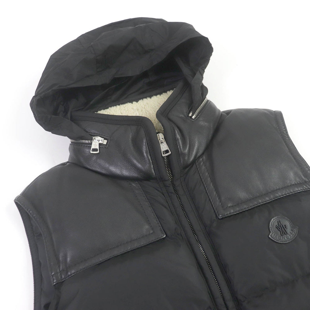 MONCLER Down vest Main: 100% polyamide (nylon), Part: Lamb leather, Filling: 90% down, Filling: 10% feather black MILLAIS GILET mens 3 Used Authentic