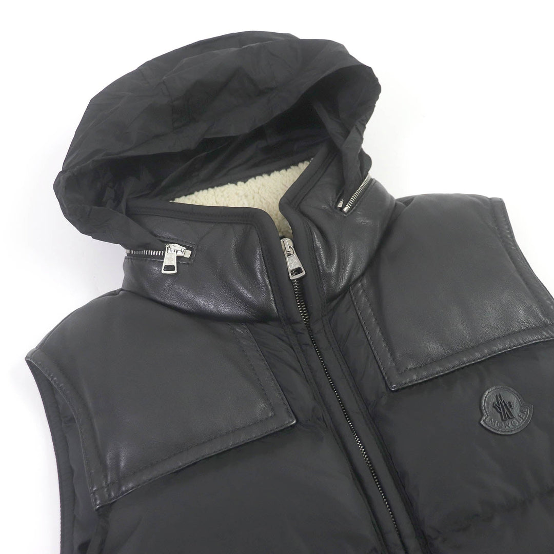 MONCLER Down vest Main: 100% polyamide (nylon), Part: Lamb leather, Filling: 90% down, Filling: 10% feather black MILLAIS GILET mens 3 Used Authentic