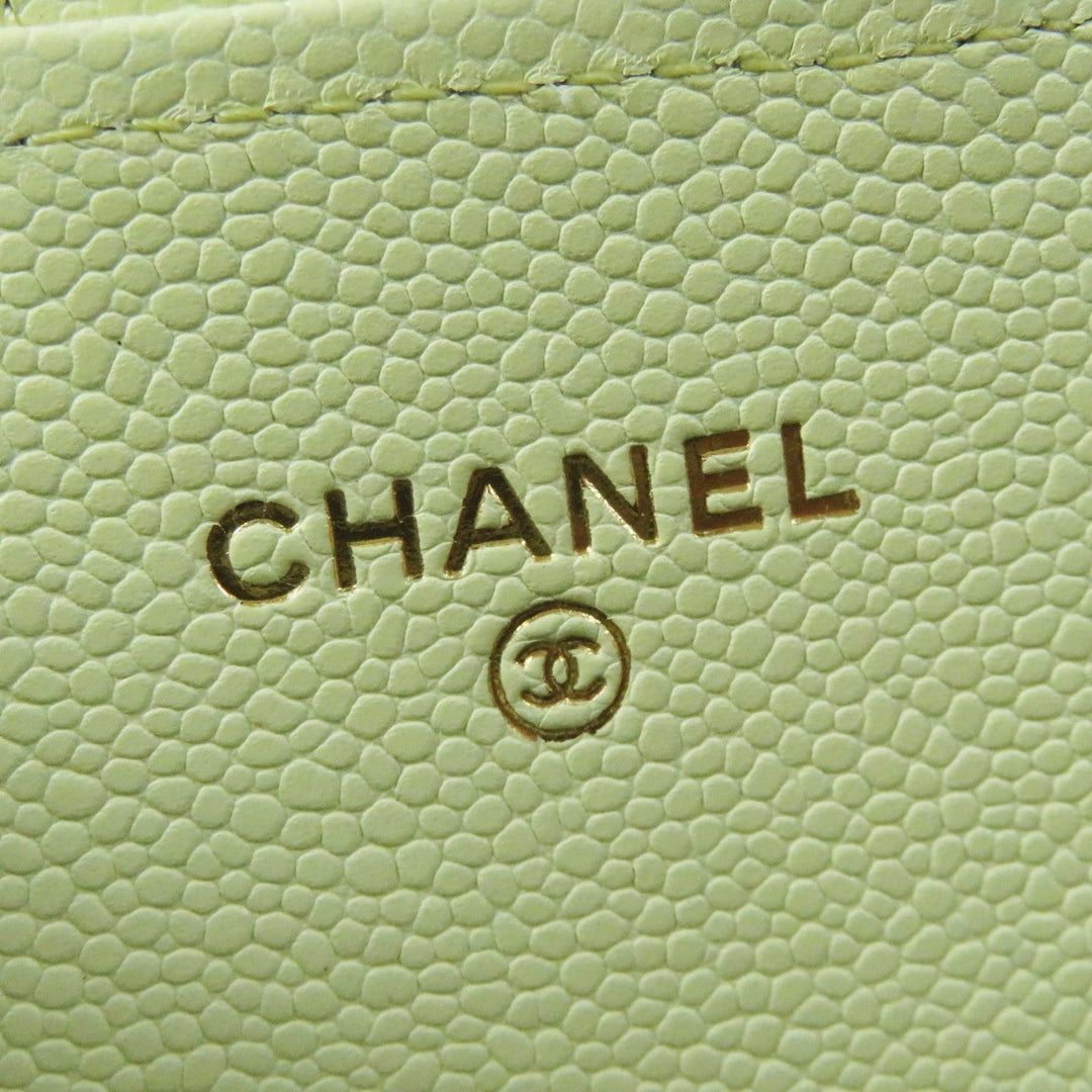 CHANEL Long Wallet Purse AP0241 Caviar skin Light yellow Matrasse Timeless Classic Line Women Used Authentic
