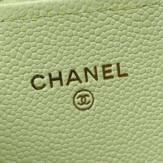 CHANEL Long Wallet Purse AP0241 Caviar skin Light yellow Matrasse Timeless Classic Line Women Used Authentic