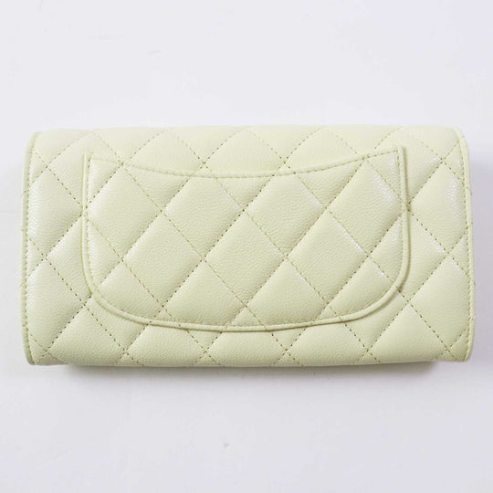 CHANEL Long Wallet Purse AP0241 Caviar skin Light yellow Matrasse Timeless Classic Line Women Used Authentic