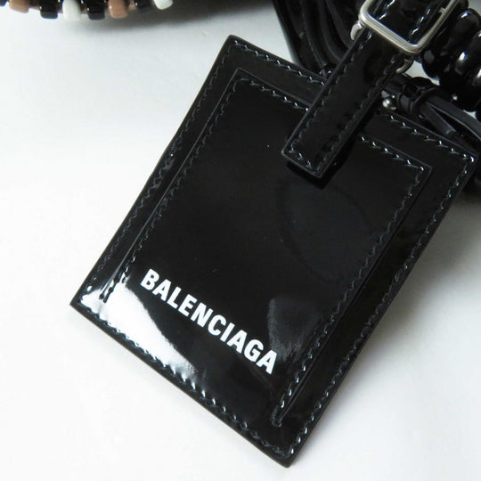 BALENCIAGA Handbag 671342 Patent, Enamel black white beige Bistro XS Women Used Authentic