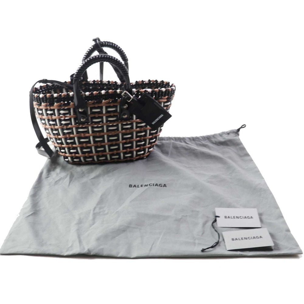 BALENCIAGA Handbag 671342 Patent, Enamel black white beige Bistro XS Women Used Authentic