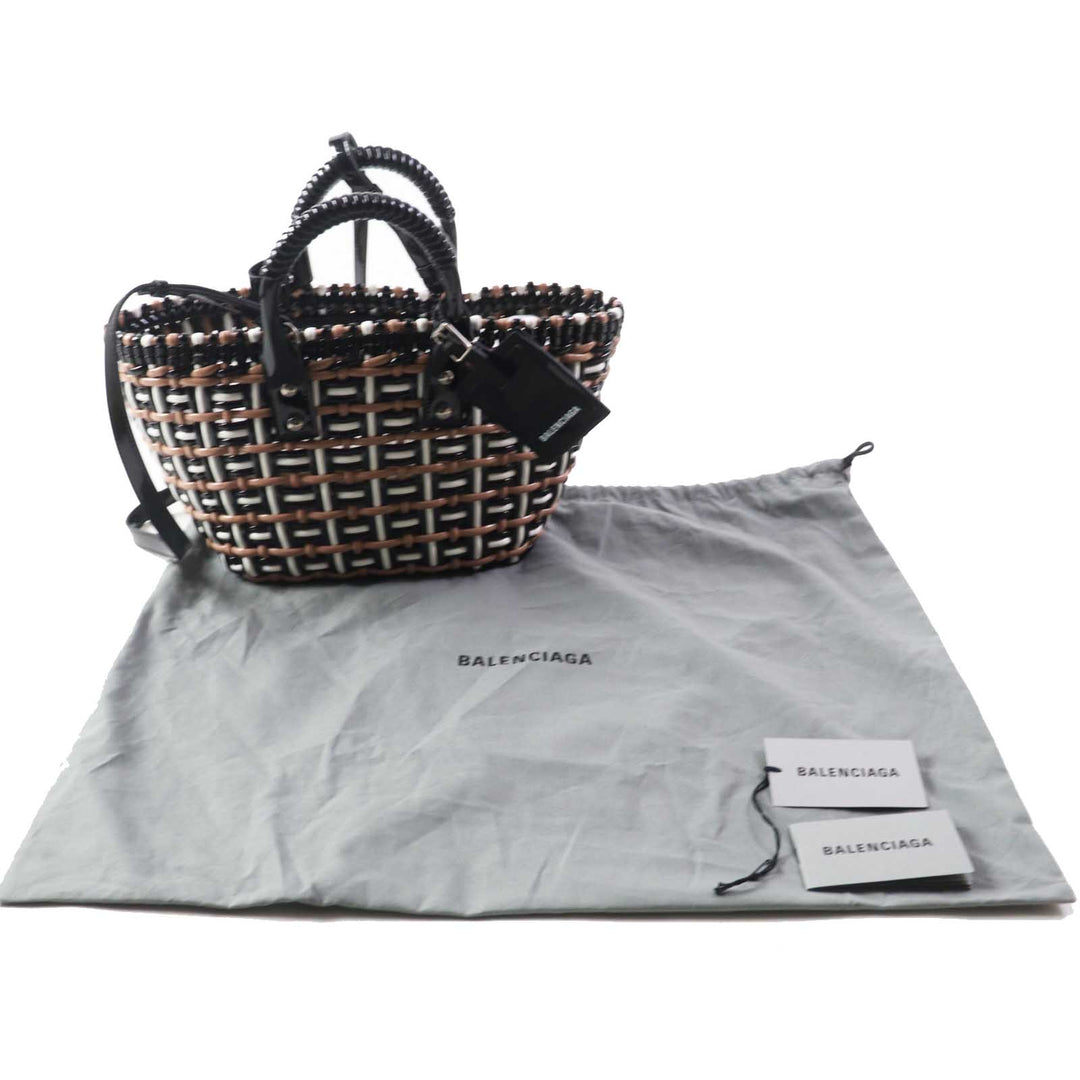 BALENCIAGA Handbag 671342 Patent, Enamel black white beige Bistro XS Women Used Authentic