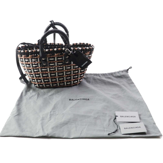 BALENCIAGA Handbag 671342 Patent, Enamel black white beige Bistro XS Women Used Authentic