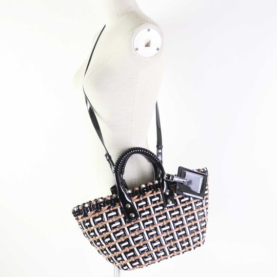 BALENCIAGA Handbag 671342 Patent, Enamel black white beige Bistro XS Women Used Authentic