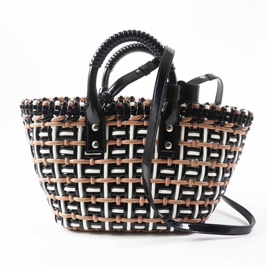 BALENCIAGA Handbag 671342 Patent, Enamel black white beige Bistro XS Women Used Authentic