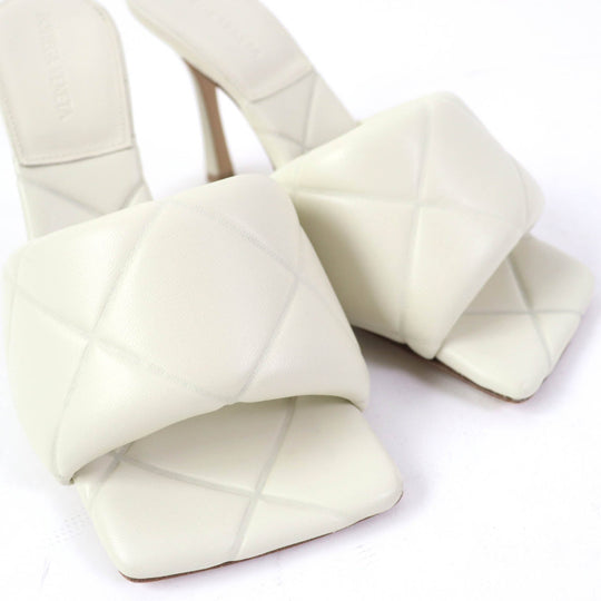 BOTTEGAVENETA Mule Main: Leather Ivory MAXI INTRECCIATO SANDALS LIDO Women 38 Used Authentic