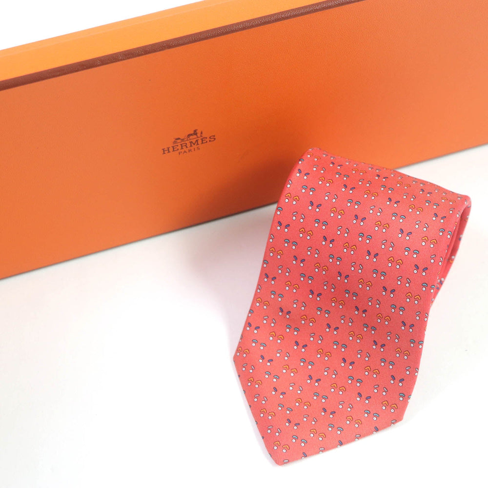 HERMES tie Main: 100% silk Red mens Used Authentic