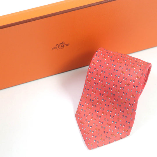 HERMES tie Main: 100% silk Red mens Used Authentic