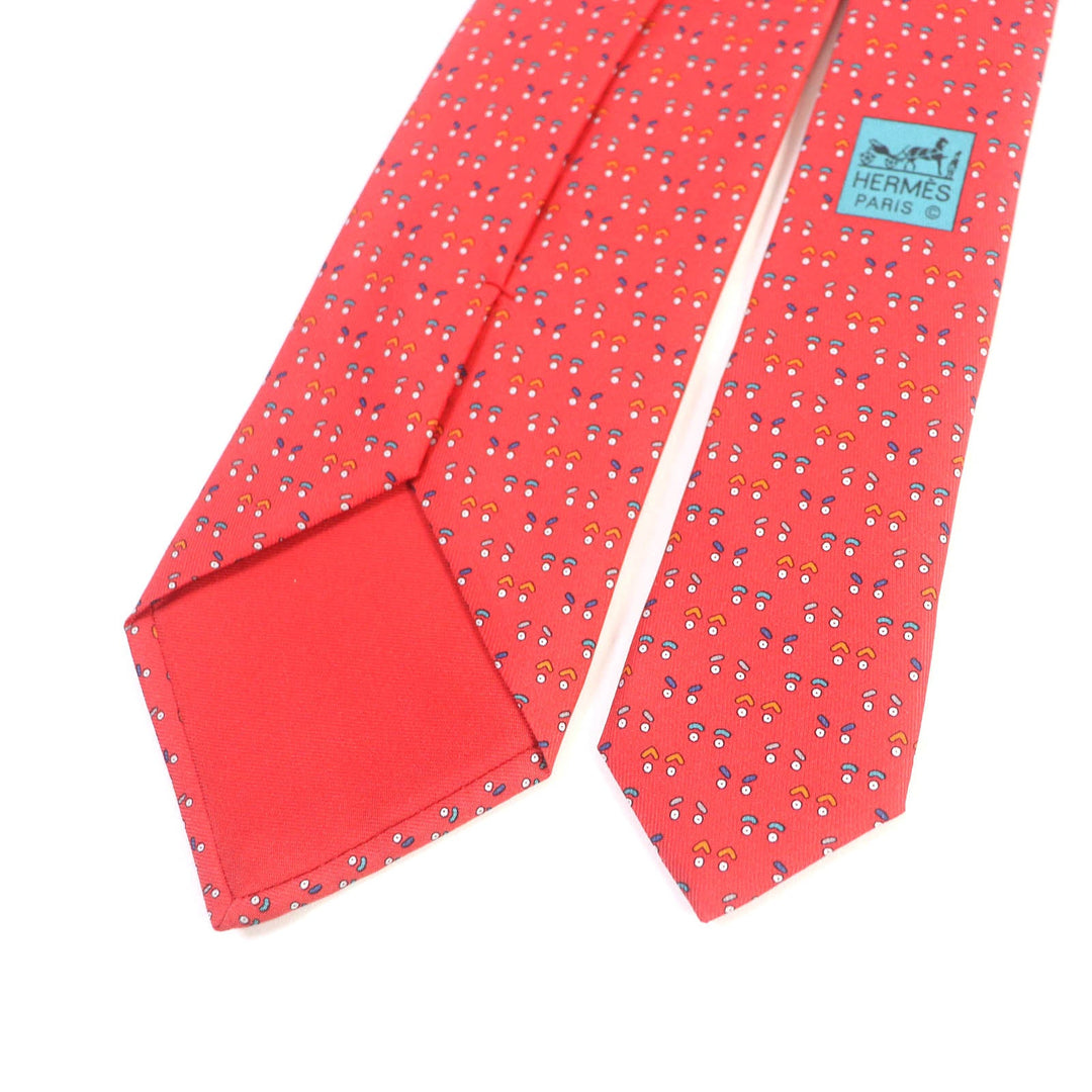 HERMES tie Main: 100% silk Red mens Used Authentic