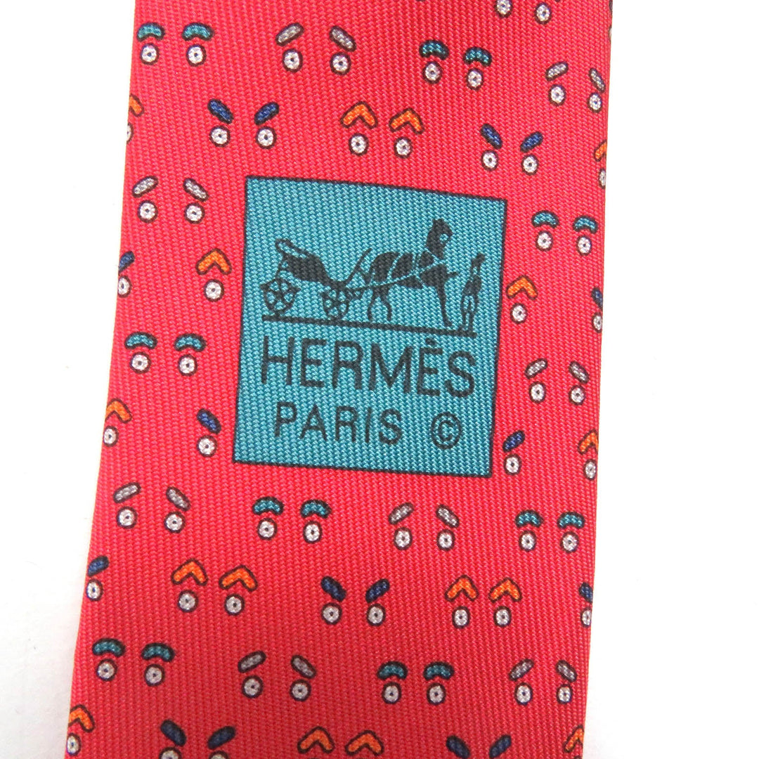 HERMES tie Main: 100% silk Red mens Used Authentic