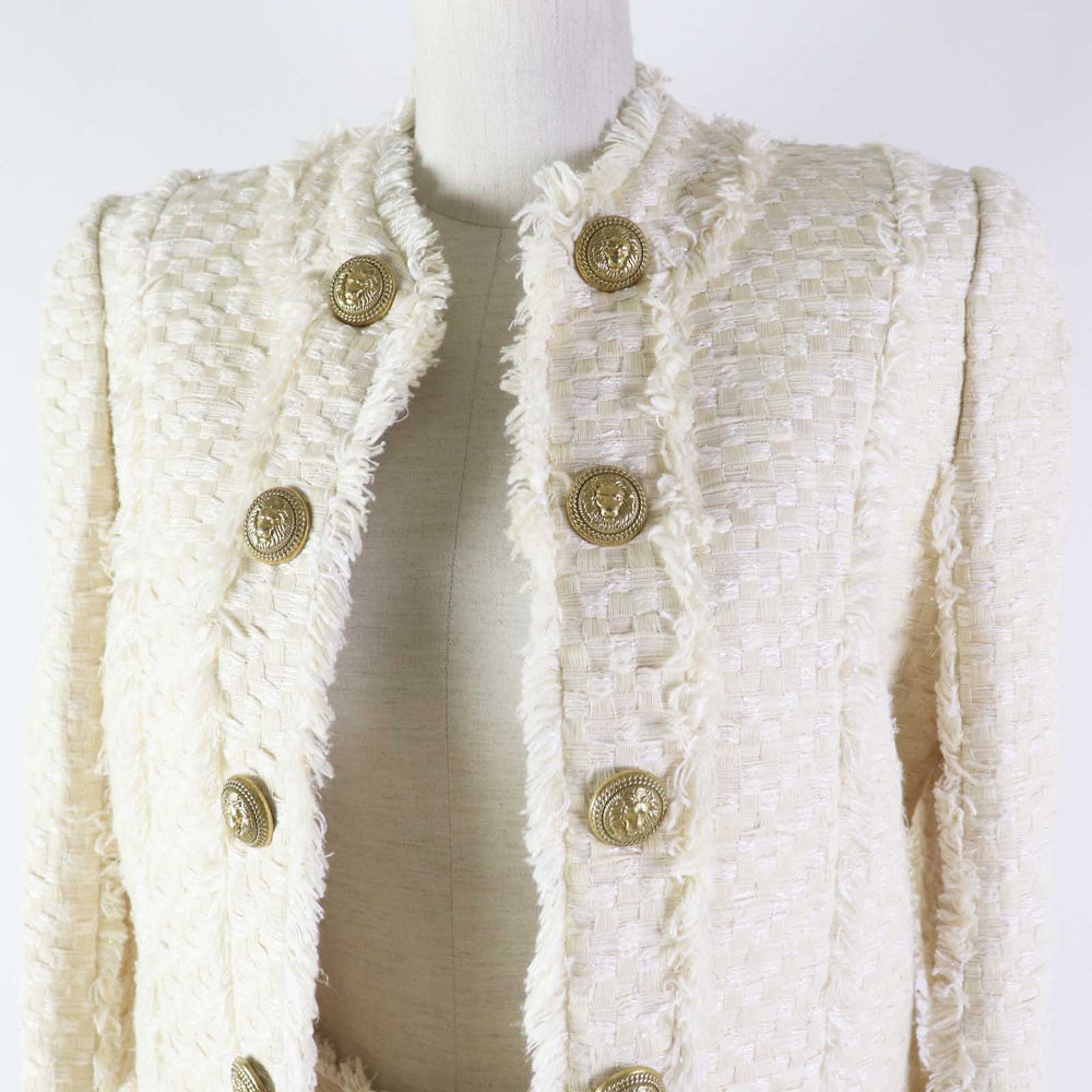 BALMAIN setup SK310CD27 LB735CD27 cotton Ivory Women 38 (Top), 40 (Bottom) Used Authentic