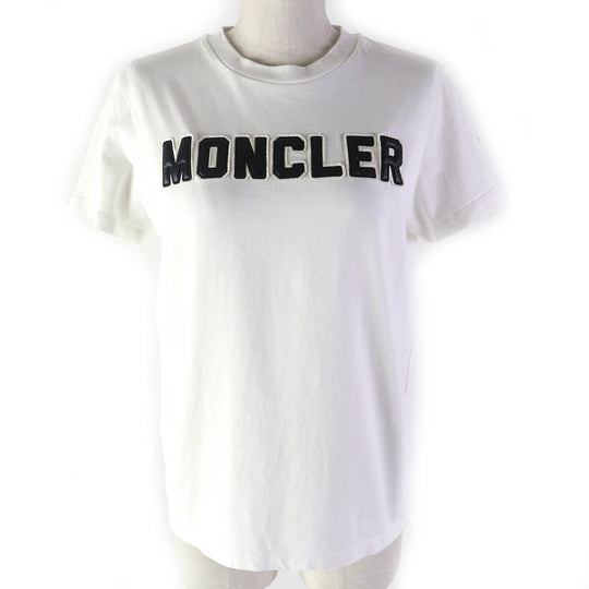 MONCLER Short sleeve T-shirt Main: 100% cotton, Rib: 100% cotton, Embroidery: 100% nylon White black MAGLIA MANICHE CORTE Women XS Used Authentic