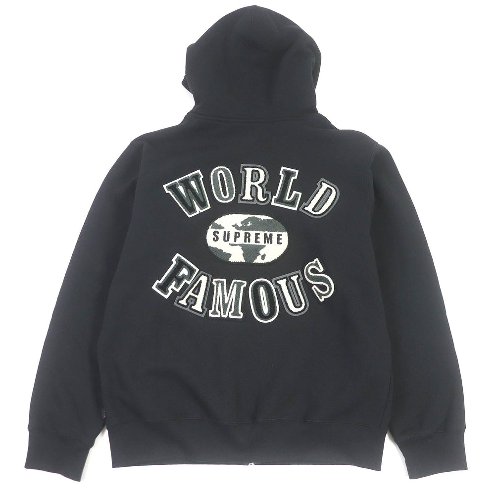 Supreme Hoodie Main: 100% cotton black World Famous Zip Up Hooded Sweatshirt mens M Used Authentic