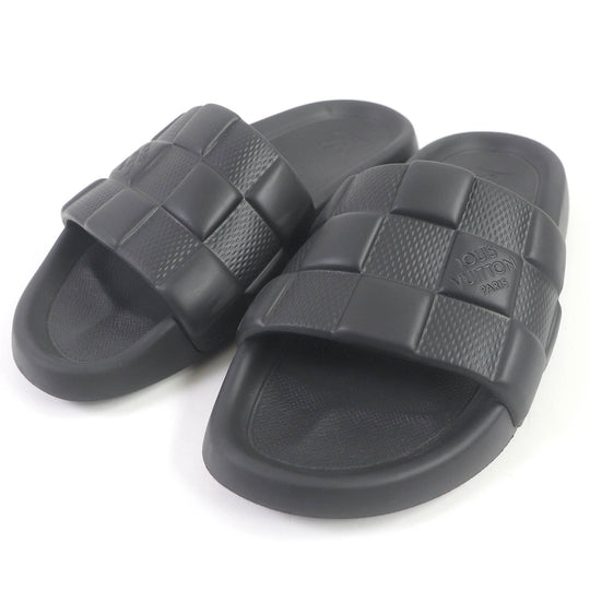 LOUIS VUITTON Sandals rubber black Shower sandals Waterfront line mens 8 Used Authentic